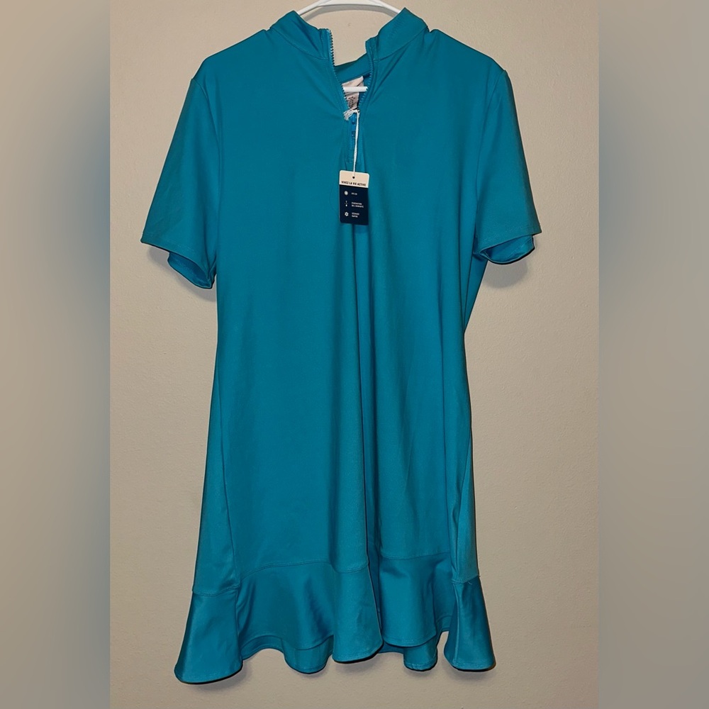 Tommy Bahama Blue Peplum Midi Dress with Flutter Sleeves